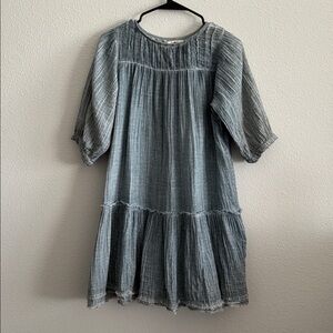 Natural Life Blue Crinkle Cotton Tiered Boho Dress Size S